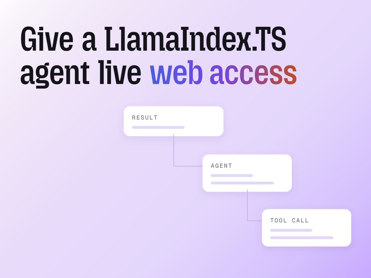 Install @tabstack/llamaindex, pass the tools to an agent, and let it read pages, pull typed fields, and research questions across sources on demand.
